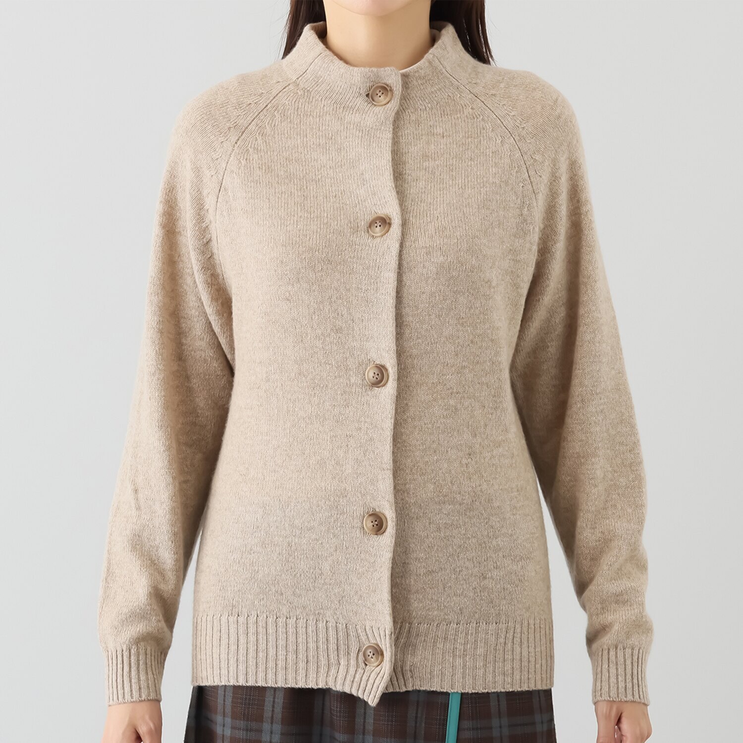 ルナリア ラムウール混 ボトルネック ニットカーディガン