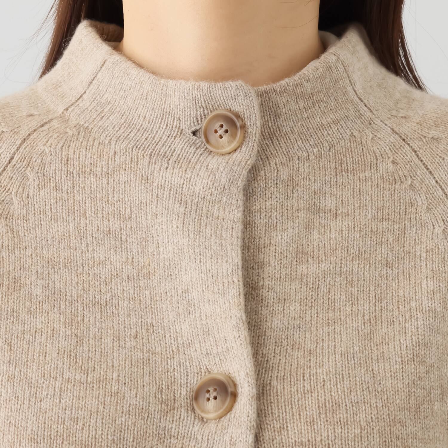 ルナリア ラムウール混 ボトルネック ニットカーディガン