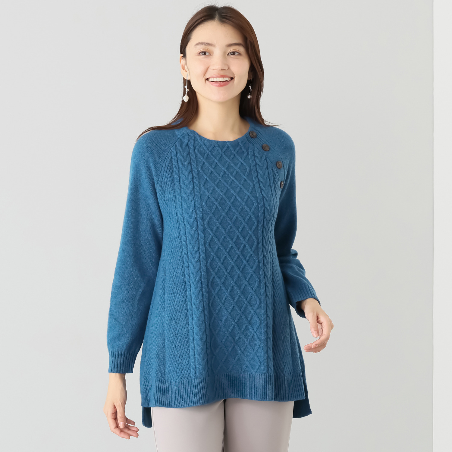 ルナリア ラムウール混 地柄　ボタン付 ニットチュニック プルオーバー