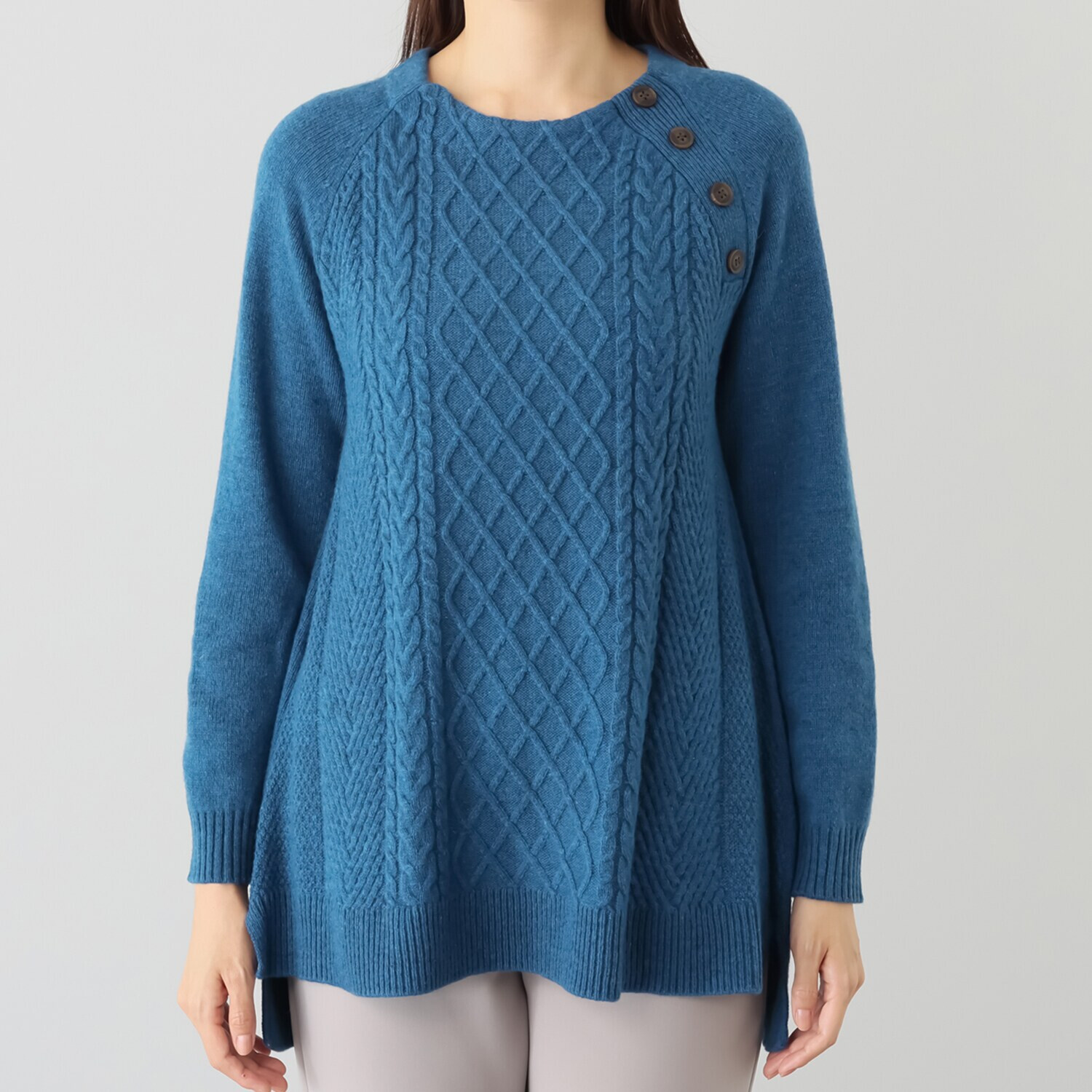 ルナリア ラムウール混 地柄　ボタン付 ニットチュニック プルオーバー