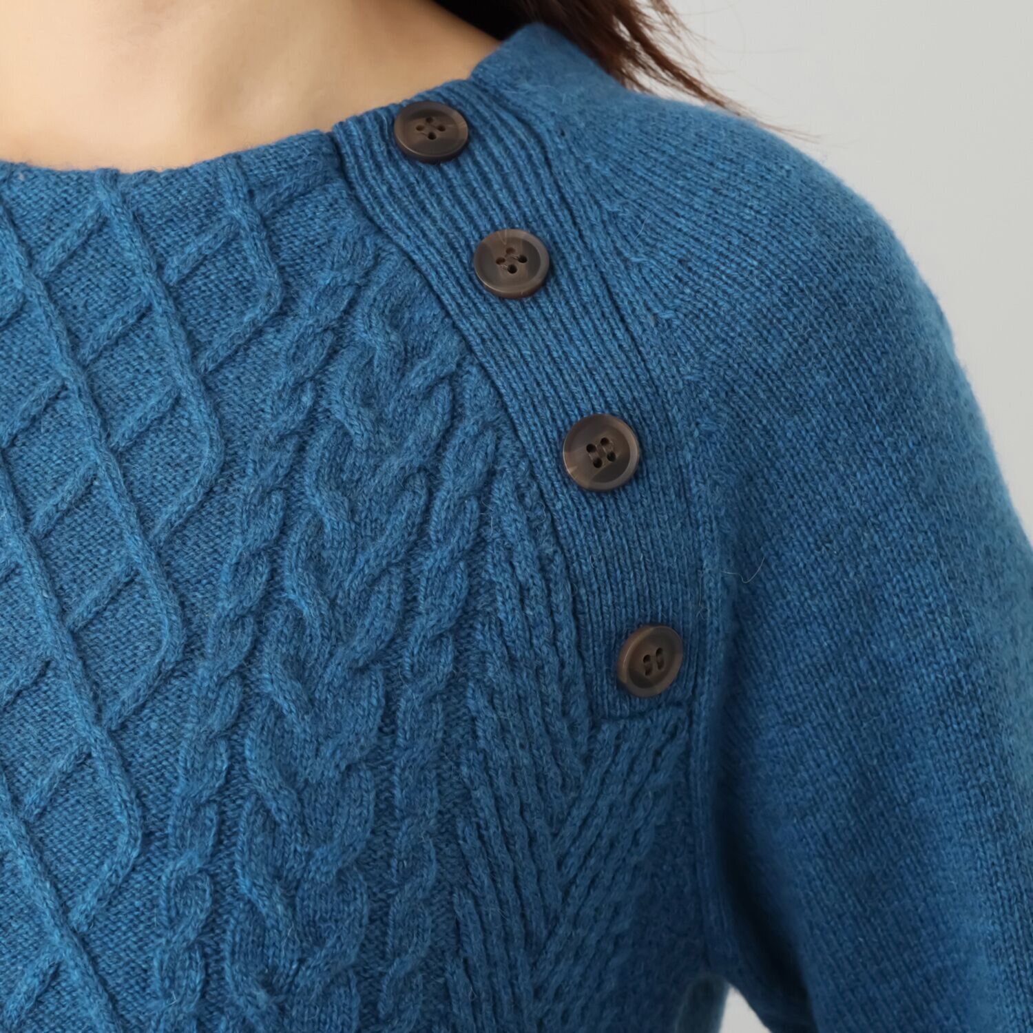 ルナリア ラムウール混 地柄　ボタン付 ニットチュニック プルオーバー