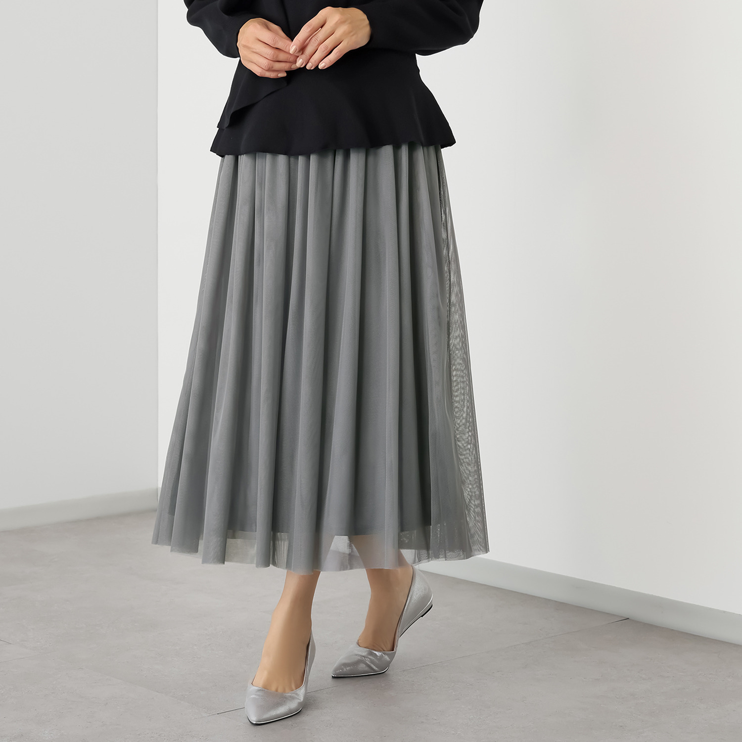 ルクオーレ チュール ギャザー フレアースカート