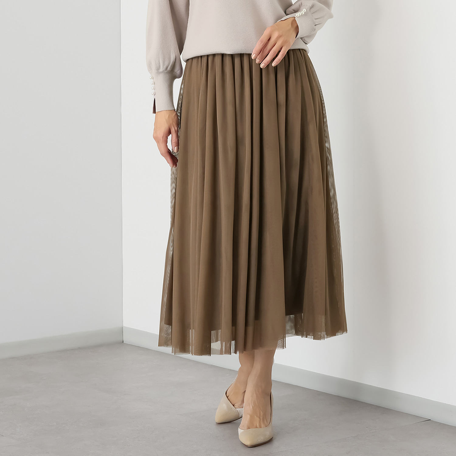 ルクオーレ チュール ギャザー フレアースカート