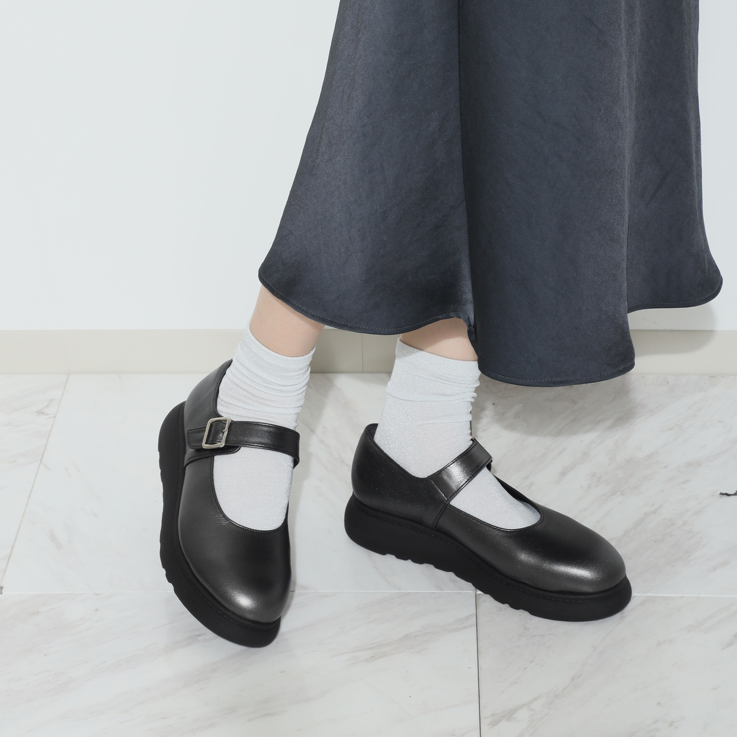 カリシモアルテ　モード ＜日本製＞牛革 モダンタルトソール メリージェーンシューズ