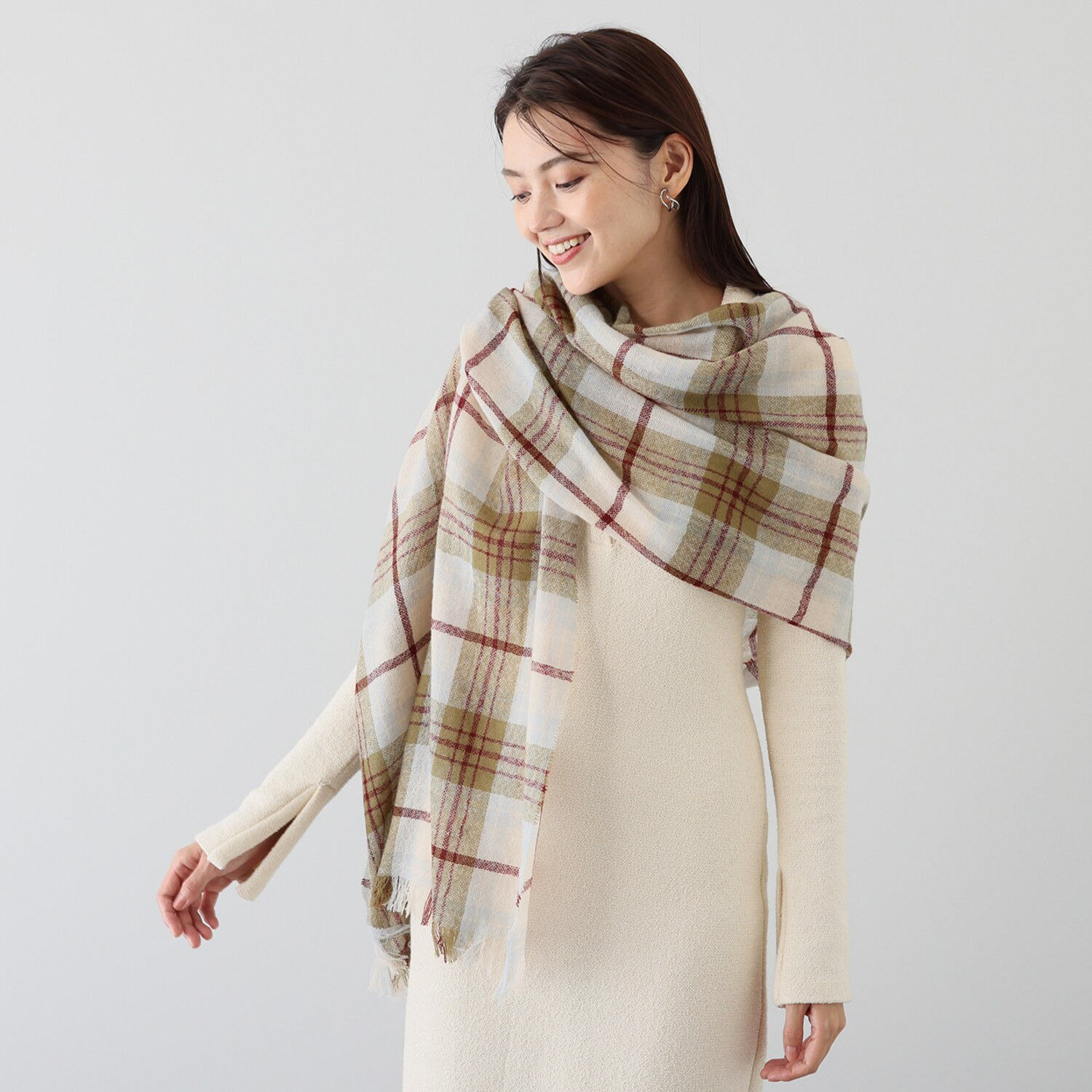 ペイズリーウィズ キンロックアンダーソン ウールカシミヤ タータンチェック 大判ストール