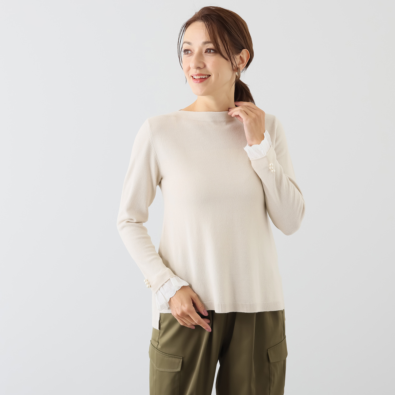 パルムミミ レースと パールビジュウが奏でる エレガントでかわいい ２ウェイニット プルオーバー