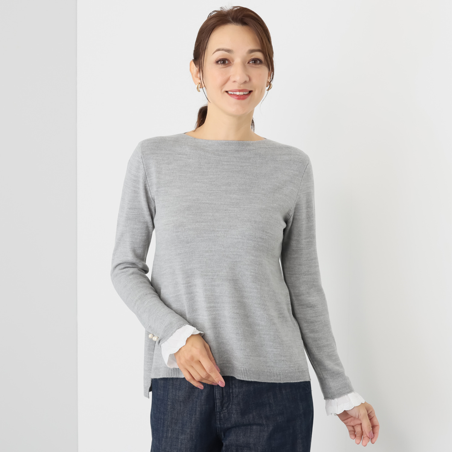 パルムミミ レースと パールビジュウが奏でる エレガントでかわいい ２ウェイニット プルオーバー