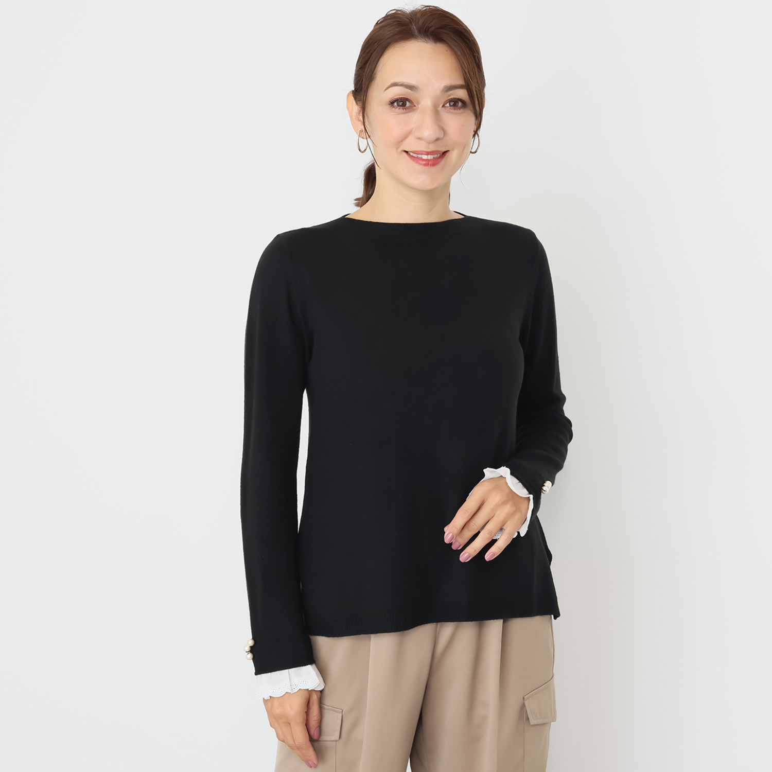 パルムミミ レースと パールビジュウが奏でる エレガントでかわいい ２ウェイニット プルオーバー