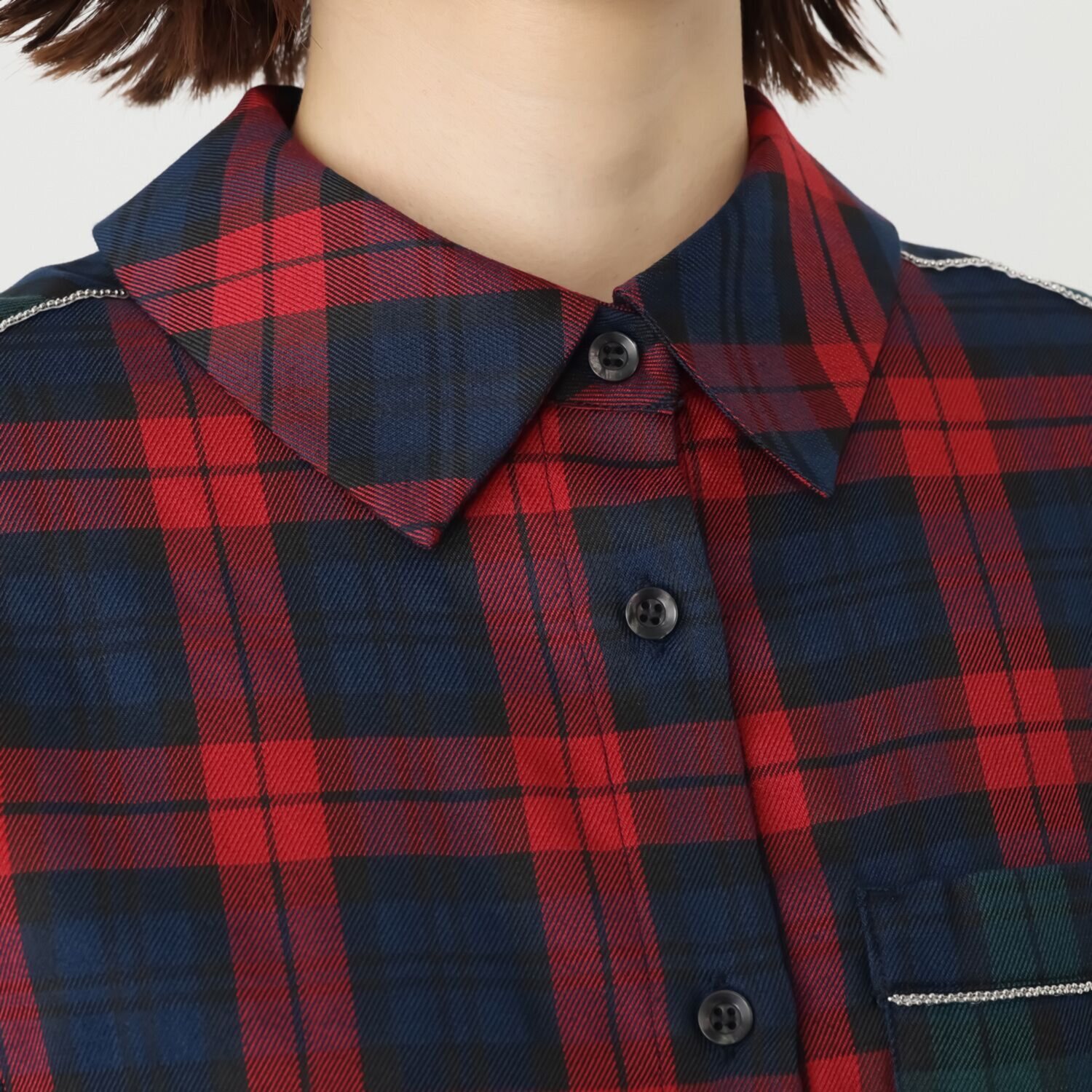 ミミコプラス ツイードチェック切替 キラキラテープアクセント 長袖シャツ