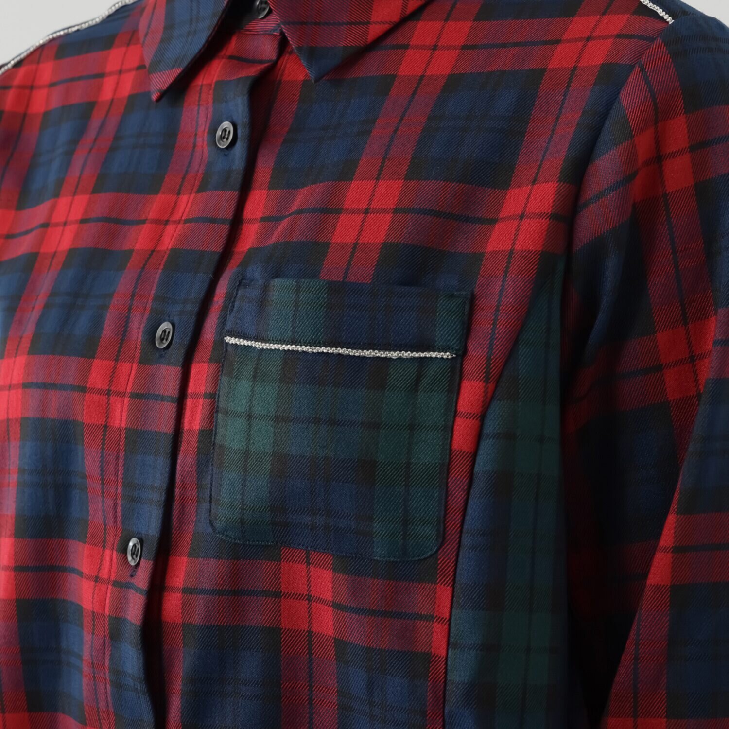 ミミコプラス ツイードチェック切替 キラキラテープアクセント 長袖シャツ