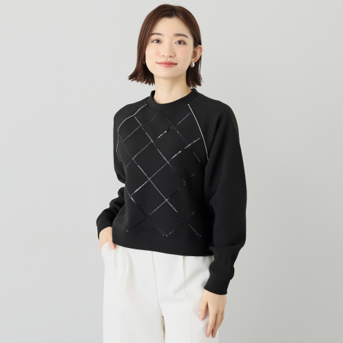 ミミコプラス キラキラテープ& スパンコール刺しゅう ふわっと軽い着心地 起毛素材プルオーバー ミミコプラス キラキラテープ& スパンコール刺しゅう ふわっと軽い着心地 起毛素材プルオーバー