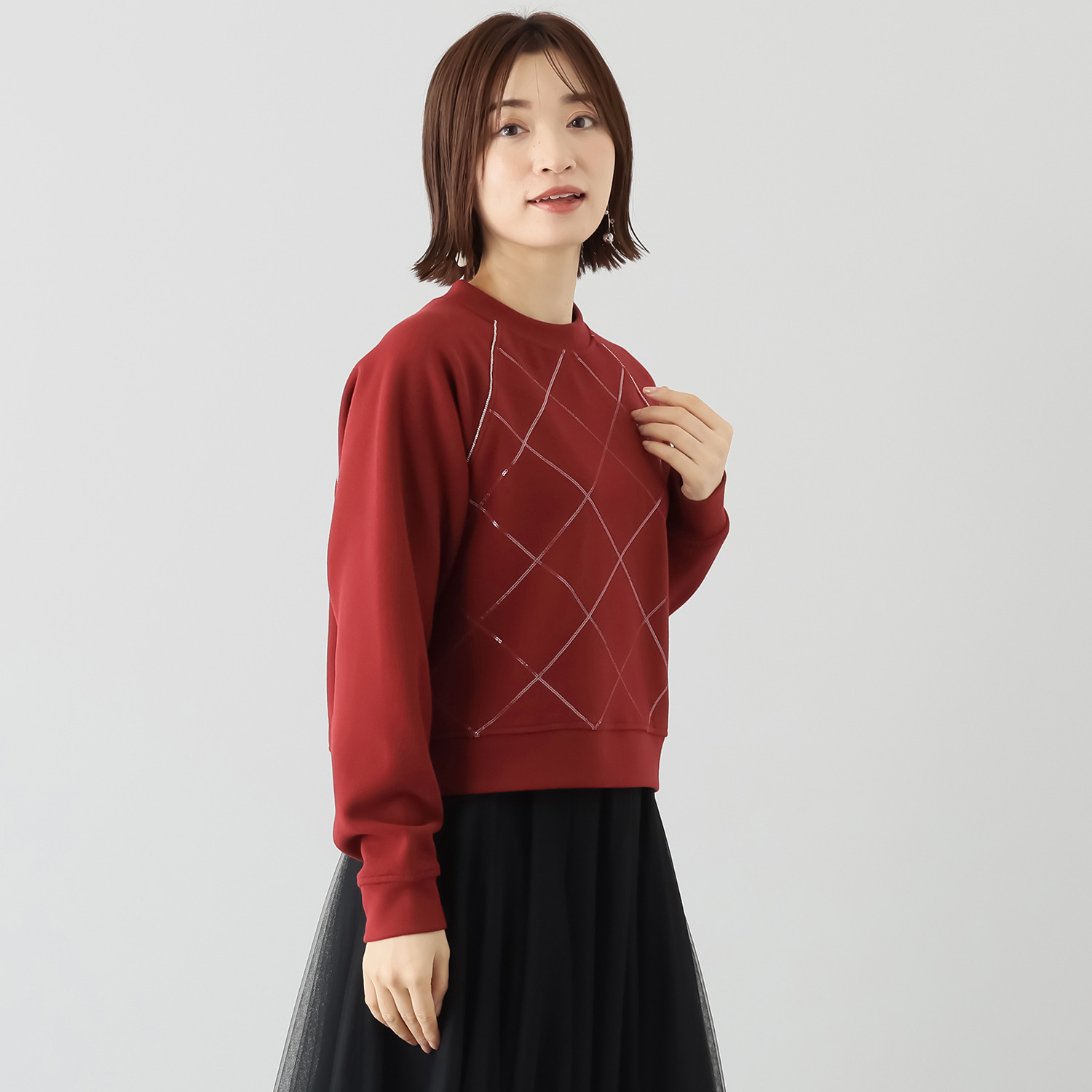 ミミコプラス キラキラテープ＆ スパンコール刺しゅう ふわっと軽い着心地 起毛素材プルオーバー