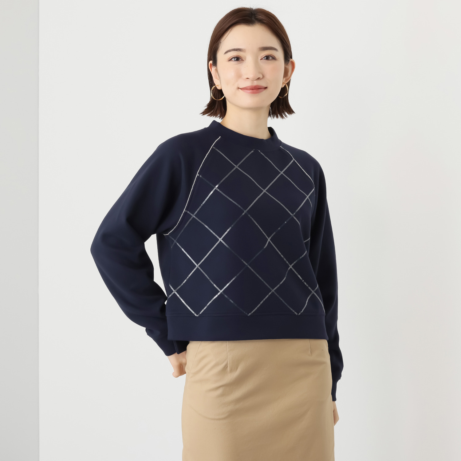 ミミコプラス キラキラテープ＆ スパンコール刺しゅう ふわっと軽い着心地 起毛素材プルオーバー