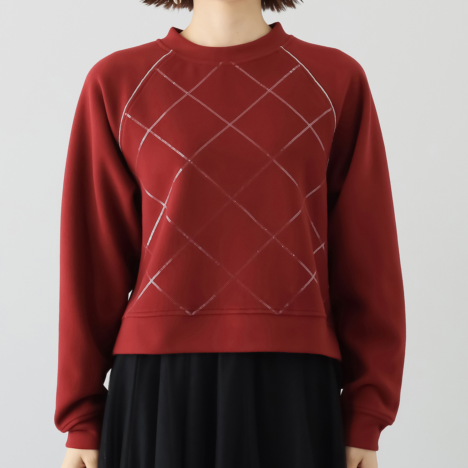 ミミコプラス キラキラテープ＆ スパンコール刺しゅう ふわっと軽い着心地 起毛素材プルオーバー