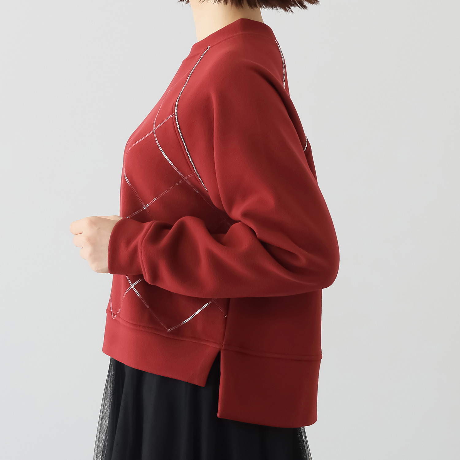 ミミコプラス キラキラテープ＆ スパンコール刺しゅう ふわっと軽い着心地 起毛素材プルオーバー