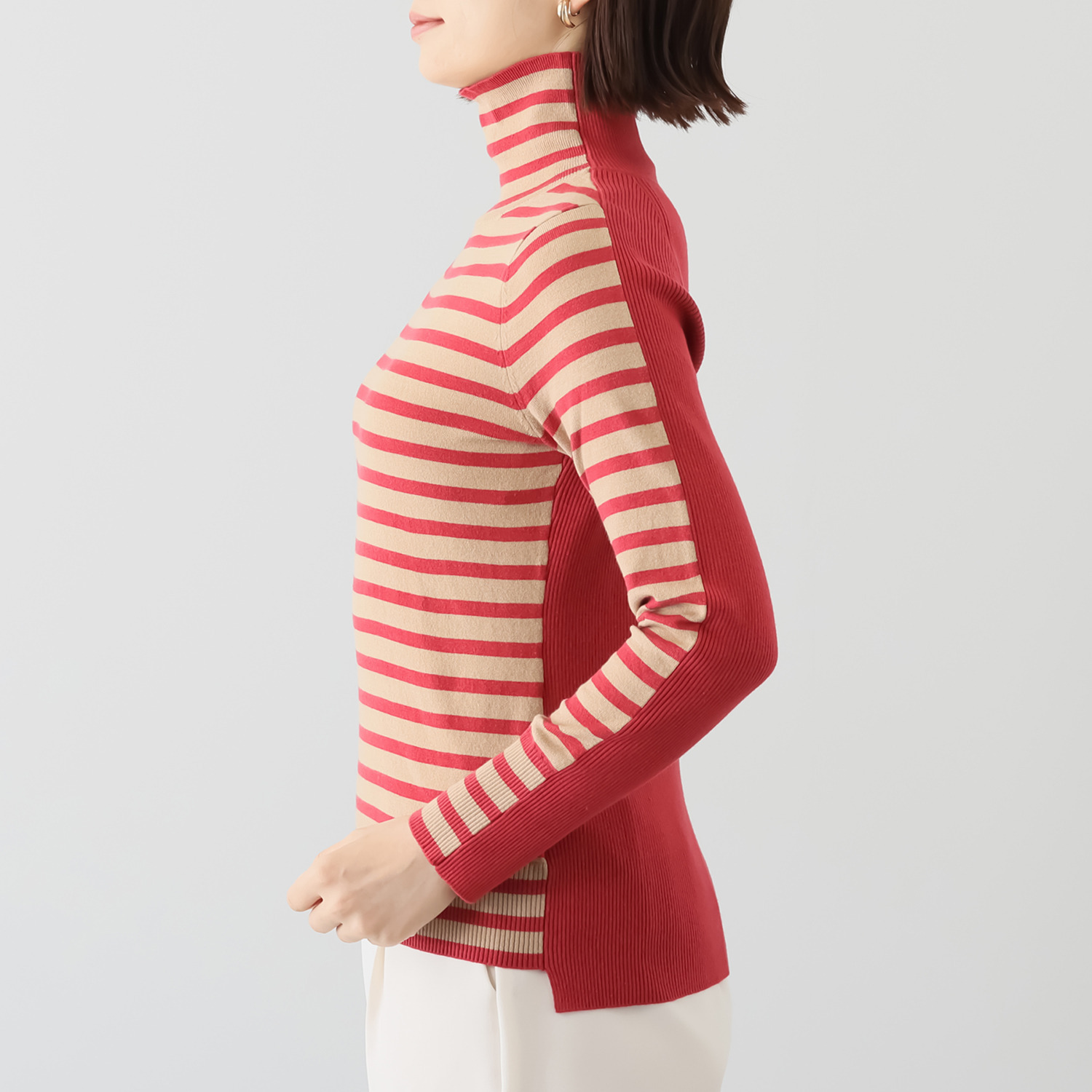 ミミコプラス どちらもＡ面 編地もカラーもおしゃれ タートルネック ニットプルオーバー