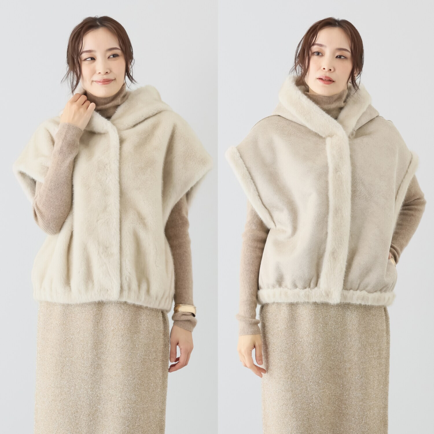 亀　恭子セレクト！ スタジオエーアール リバーシブル ミンク調エコファー ジレコート