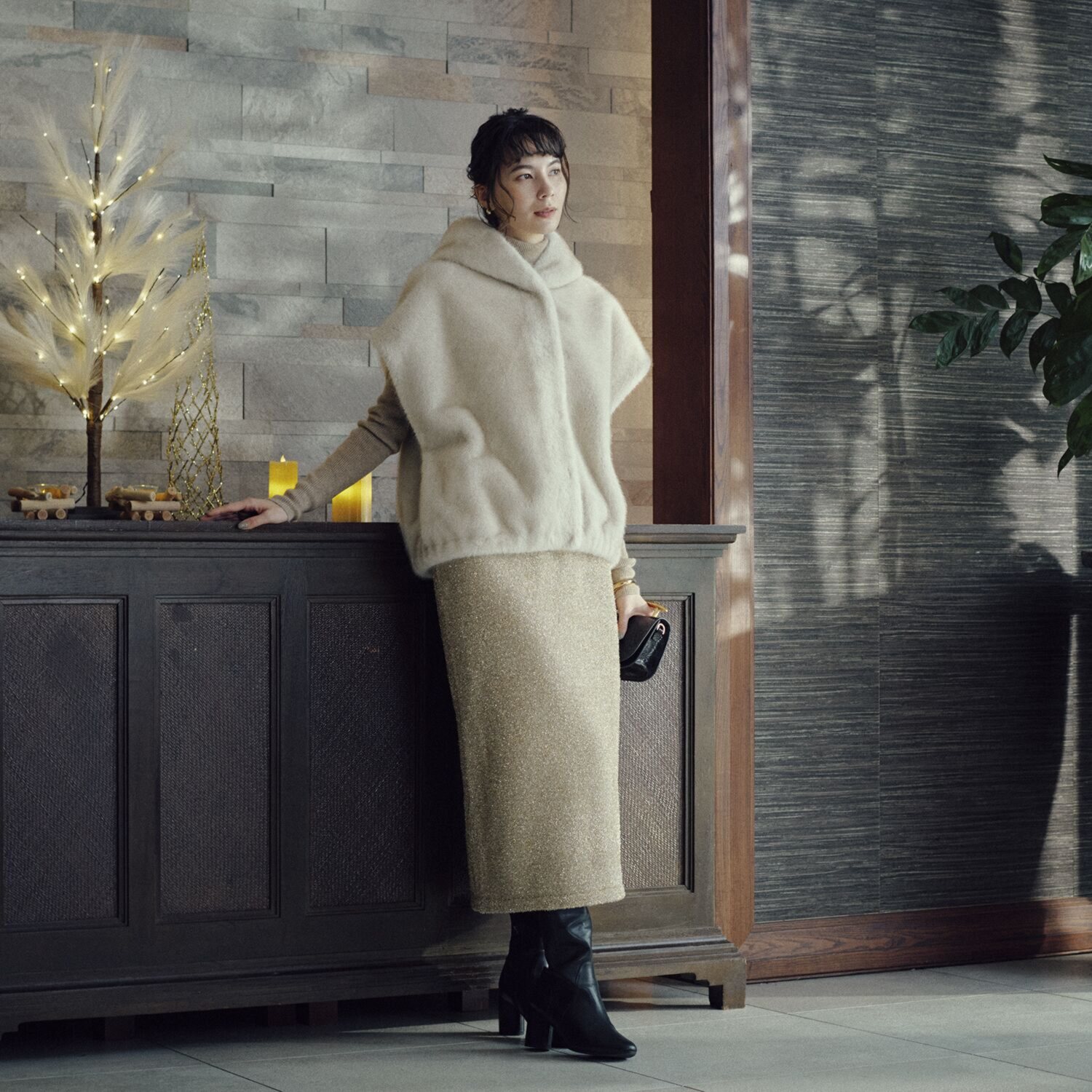 亀　恭子セレクト！ スタジオエーアール リバーシブル ミンク調エコファー ジレコート