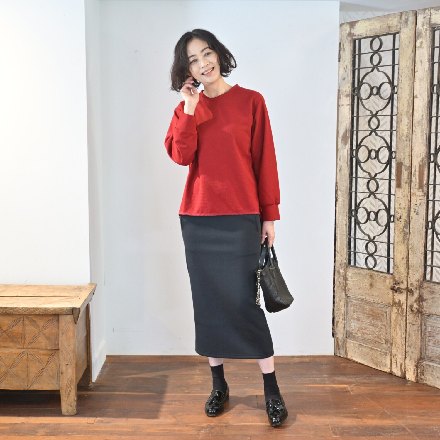 リラリー 刺しゅう入り ワッフルロングＴシャツ