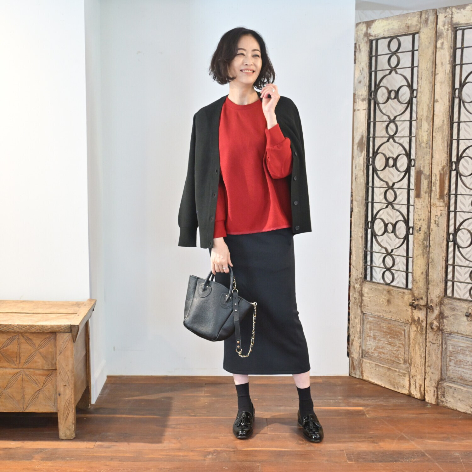 リラリー 刺しゅう入り ワッフルロングＴシャツ