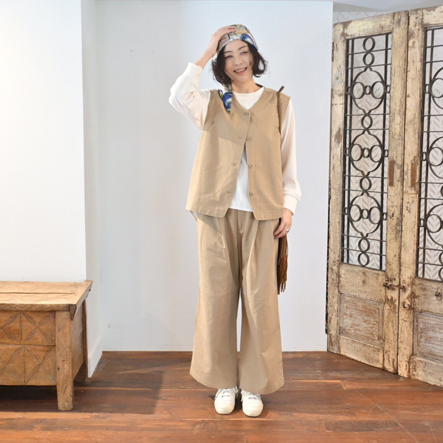 リラリー 刺しゅう入り ワッフルロングＴシャツ