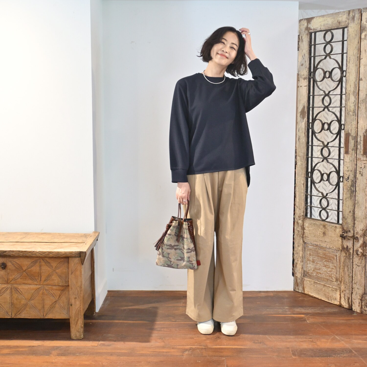 リラリー 刺しゅう入り ワッフルロングＴシャツ