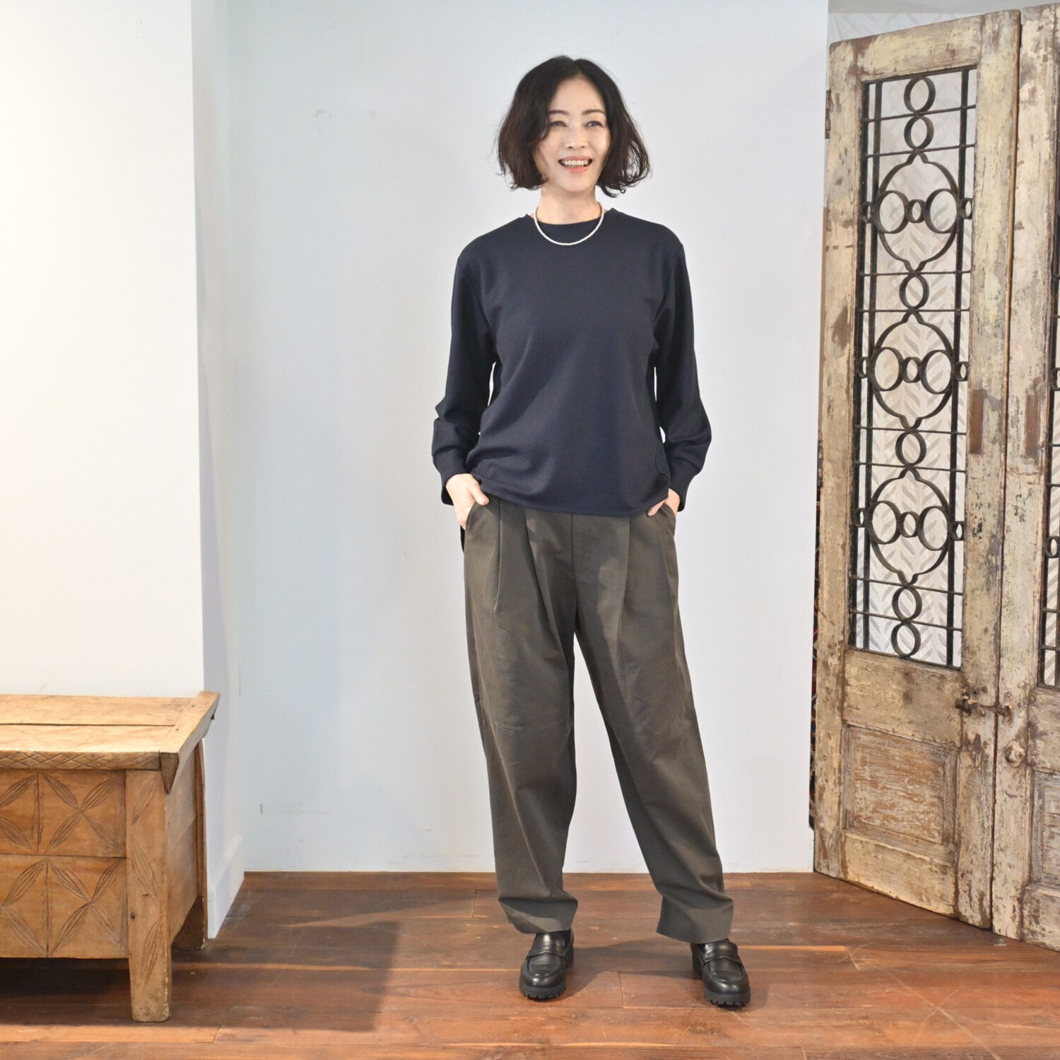 リラリー 刺しゅう入り ワッフルロングＴシャツ