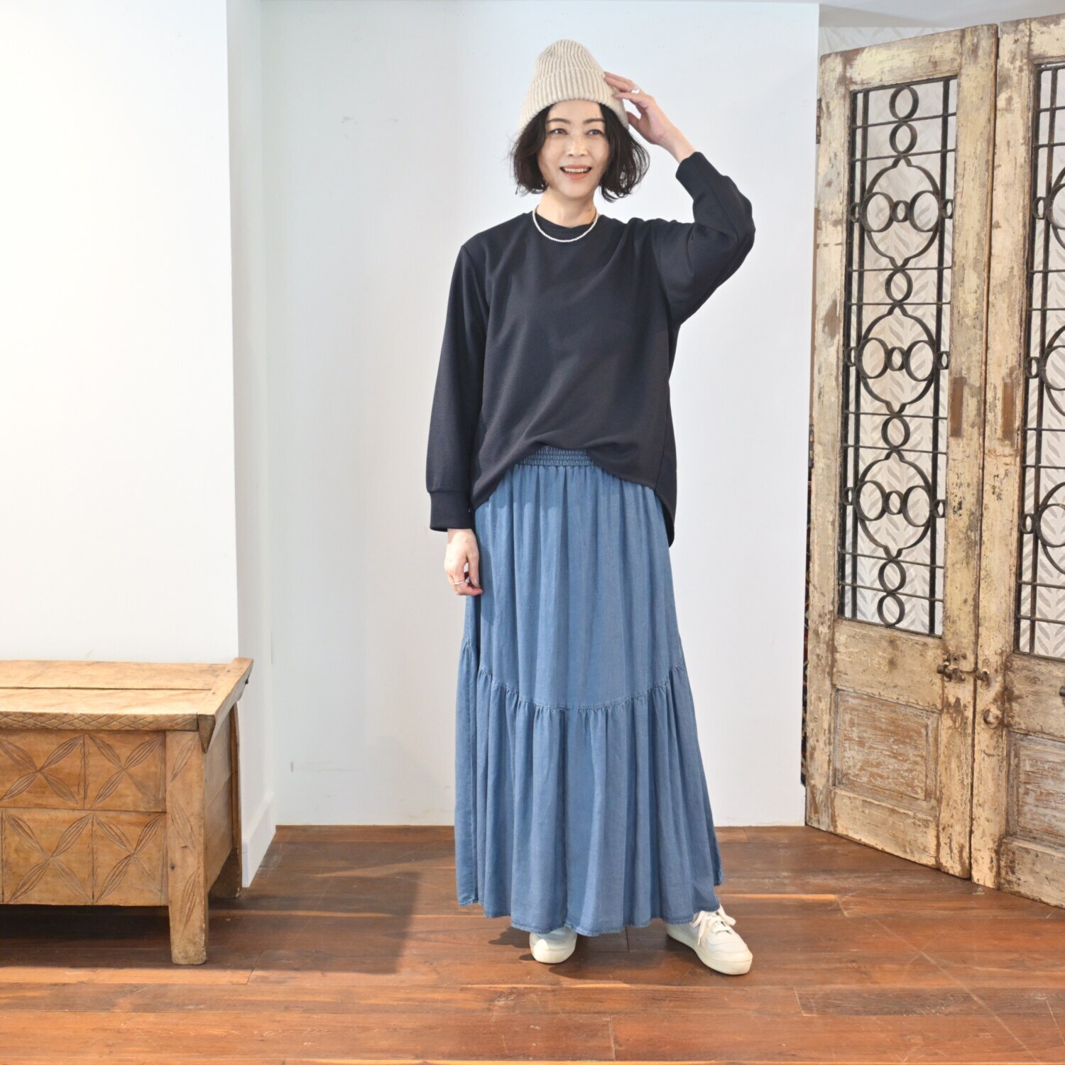 リラリー 刺しゅう入り ワッフルロングＴシャツ