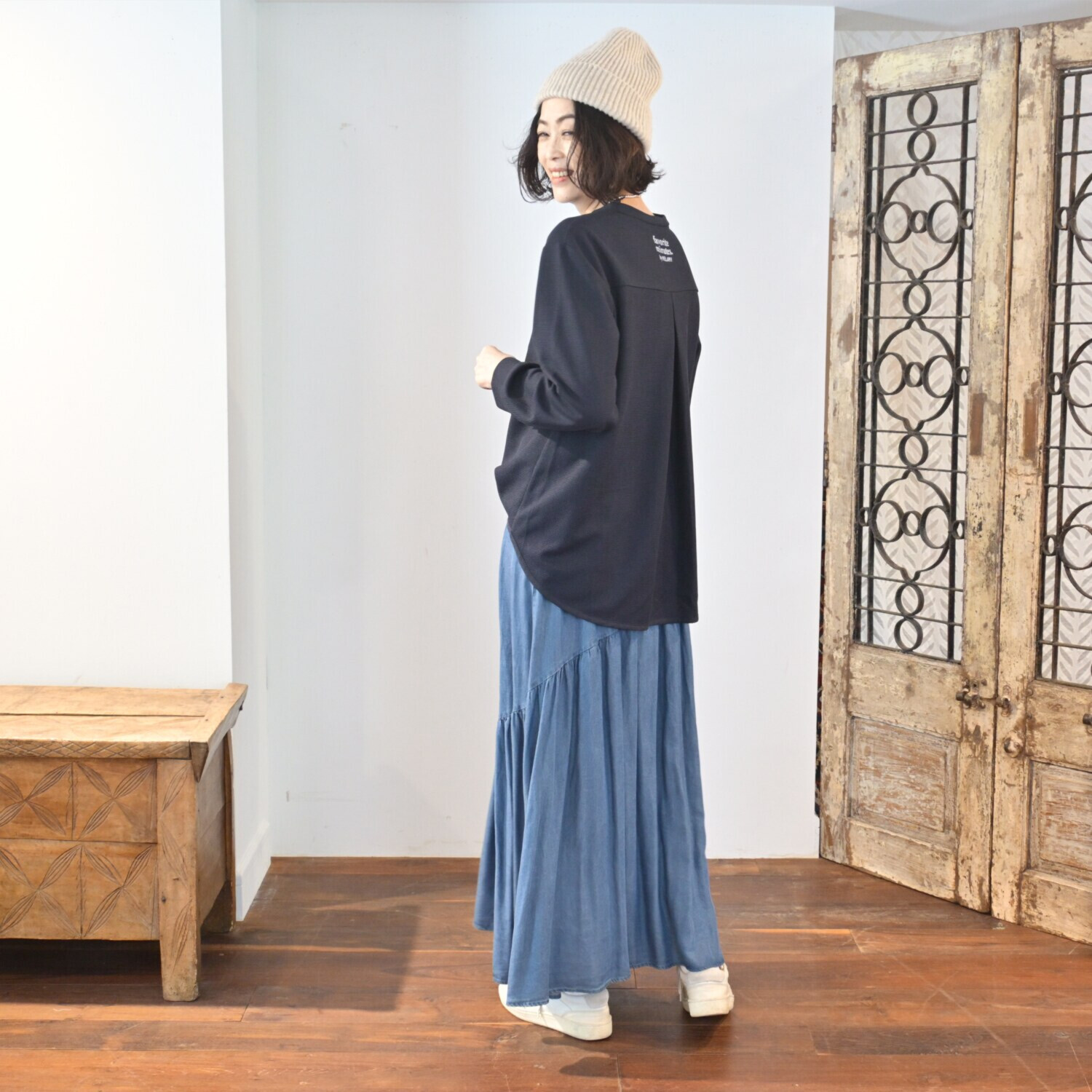 リラリー 刺しゅう入り ワッフルロングＴシャツ