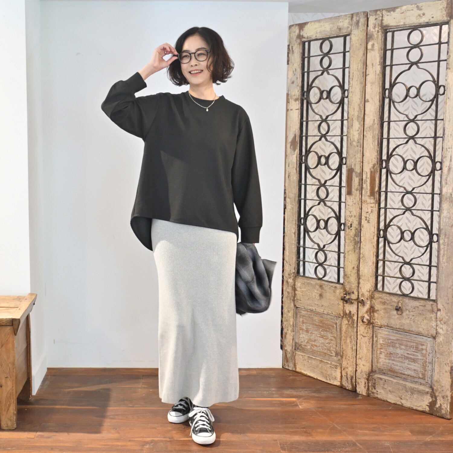 リラリー 刺しゅう入り ワッフルロングＴシャツ