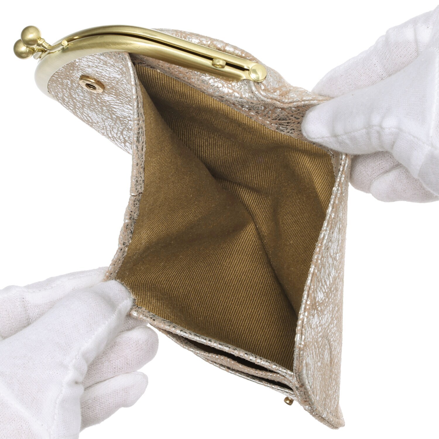 ズッケロ ゴートレザー クラックメタリック 二つ折りがま口ウォレット