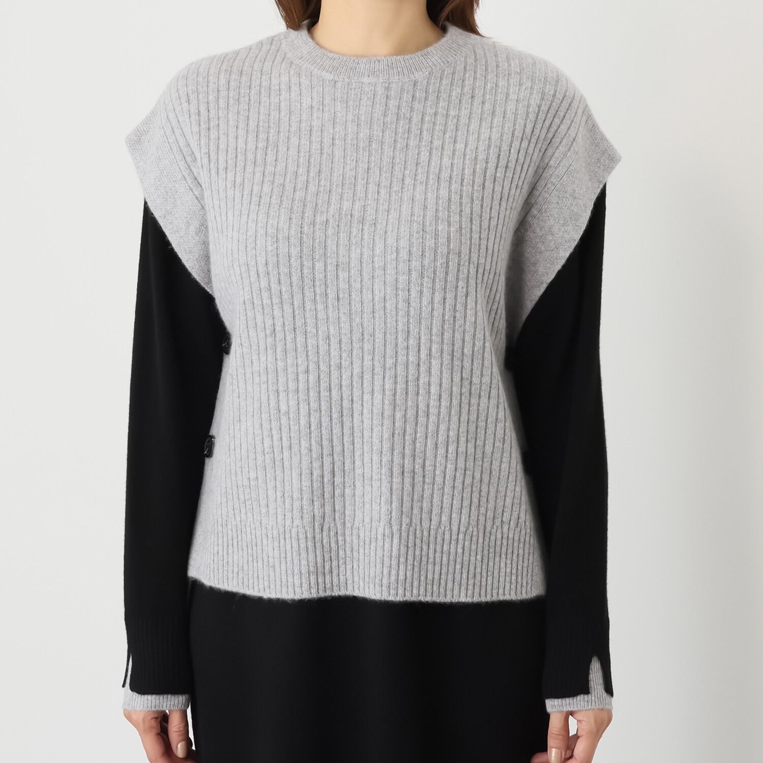 ナチュラム カシミヤ１００％ すっきり見えする リブ編ゆったりベスト