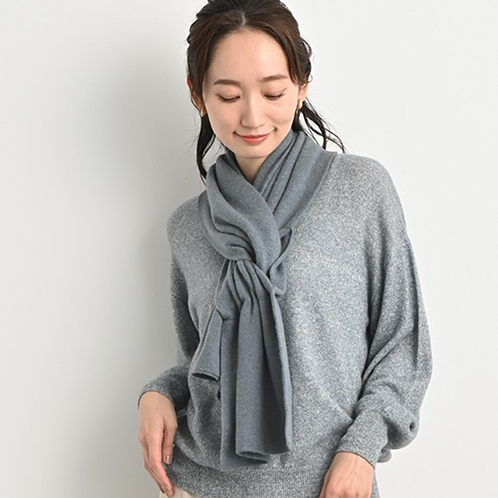 ティエドゥール 内モンゴル産 アルバスカシミヤ１００％ ふんわりニット ２ウェイマフラー
