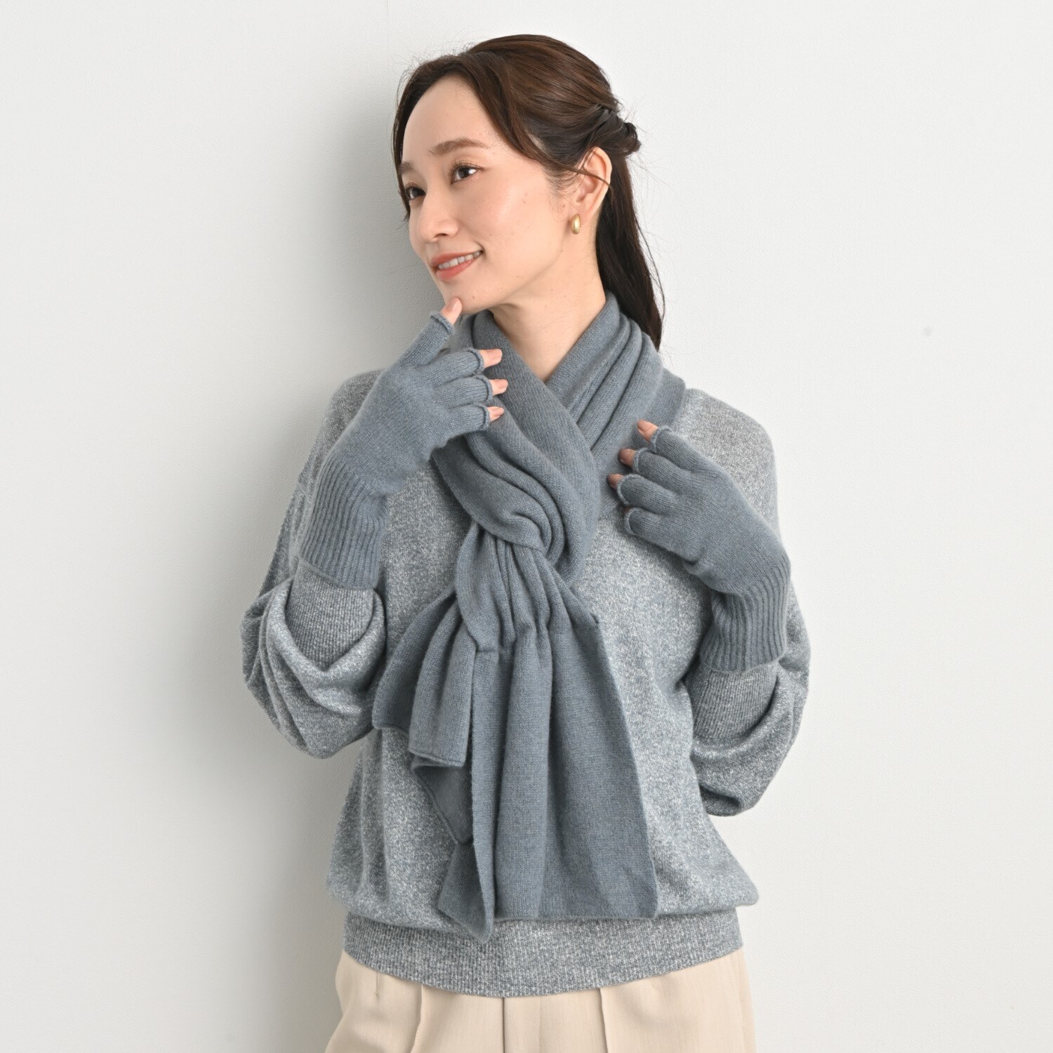 ティエドゥール 内モンゴル産 アルバスカシミヤ１００％ ふんわりニット ２ウェイマフラー