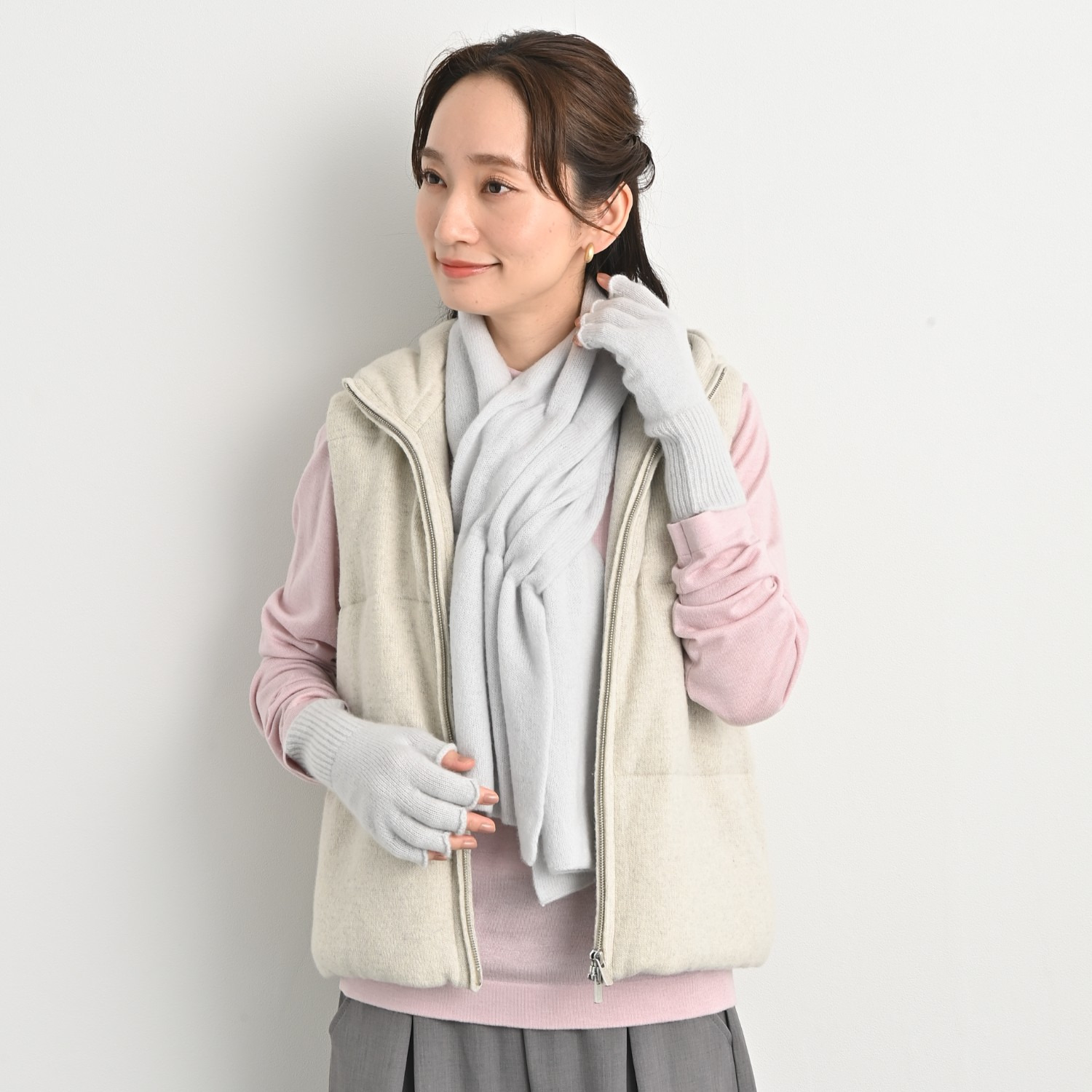 ティエドゥール 内モンゴル産 アルバスカシミヤ１００％ ふんわりニット ２ウェイマフラー