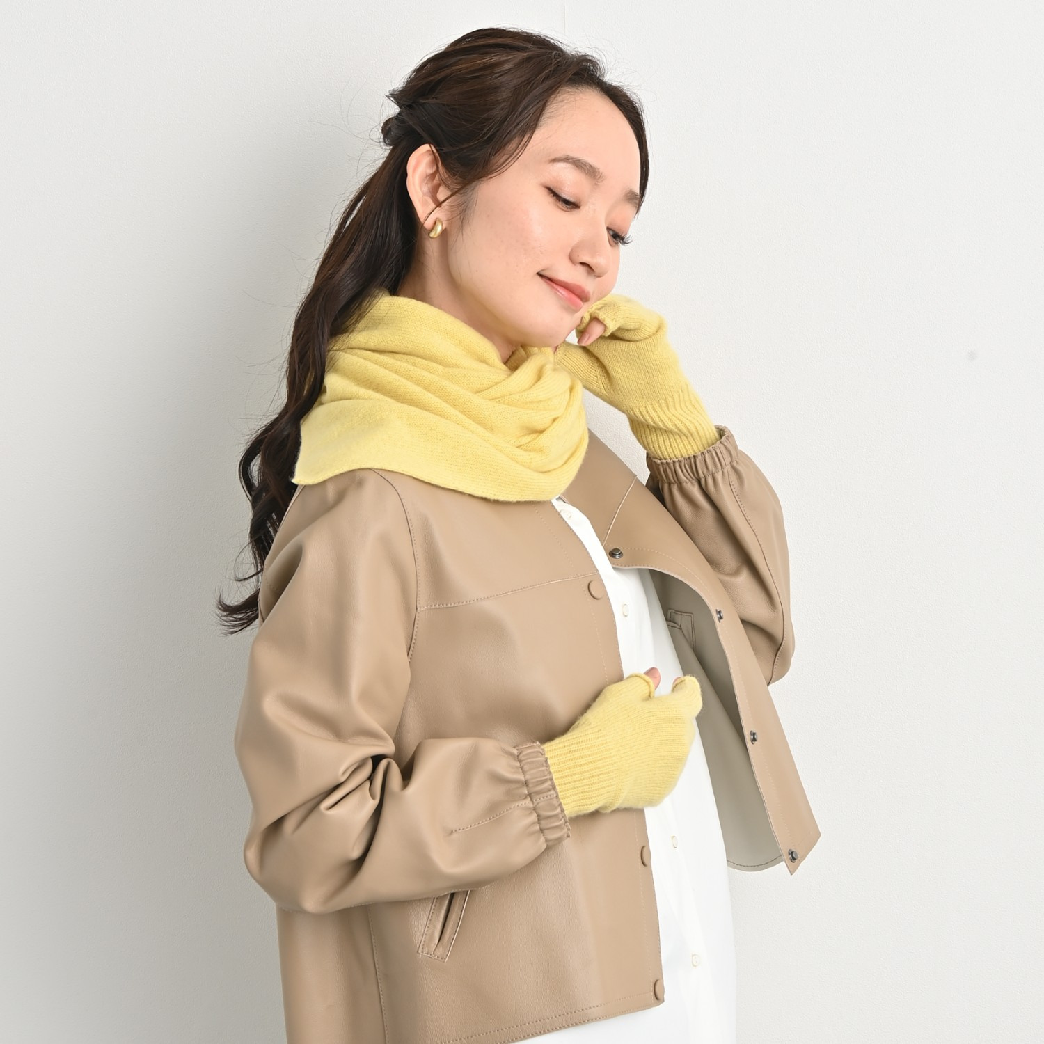 ティエドゥール 内モンゴル産 アルバスカシミヤ１００％ 指出しニットグローブ