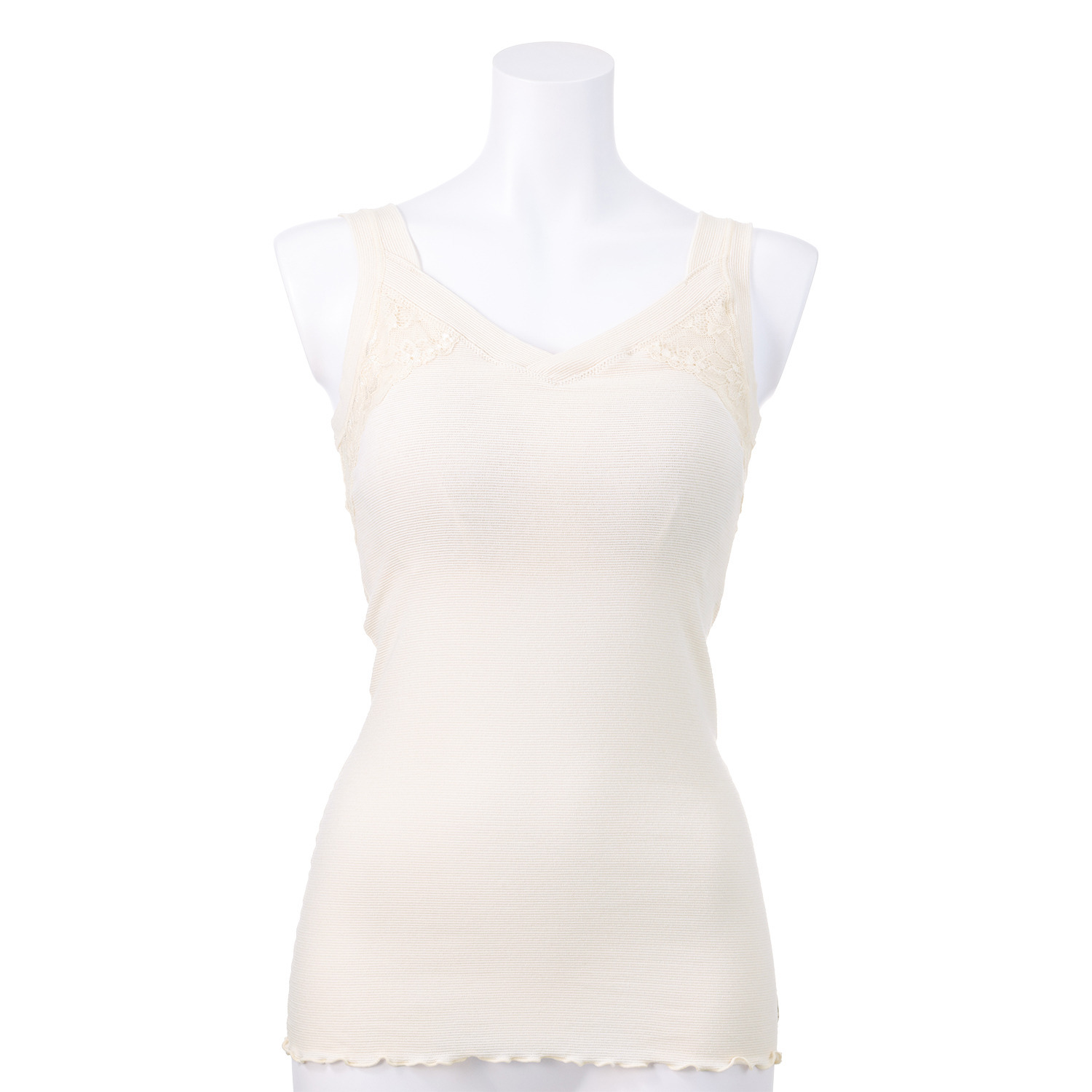 丸福ガーゼ 吸水速乾・抗菌防臭 綿モダール混 レーシー カップ付タンクトップ