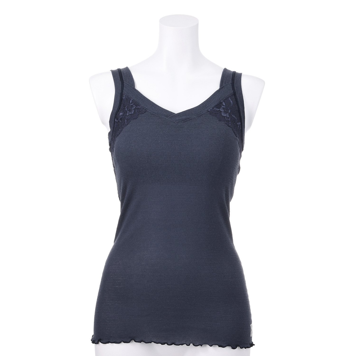 丸福ガーゼ 吸水速乾・抗菌防臭 綿モダール混 レーシー カップ付タンクトップ