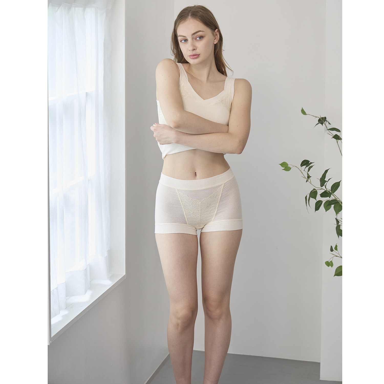 丸福ガーゼ 吸水速乾・抗菌防臭 綿モダール混 レーシー極らく 一分丈ショーツ２枚セット