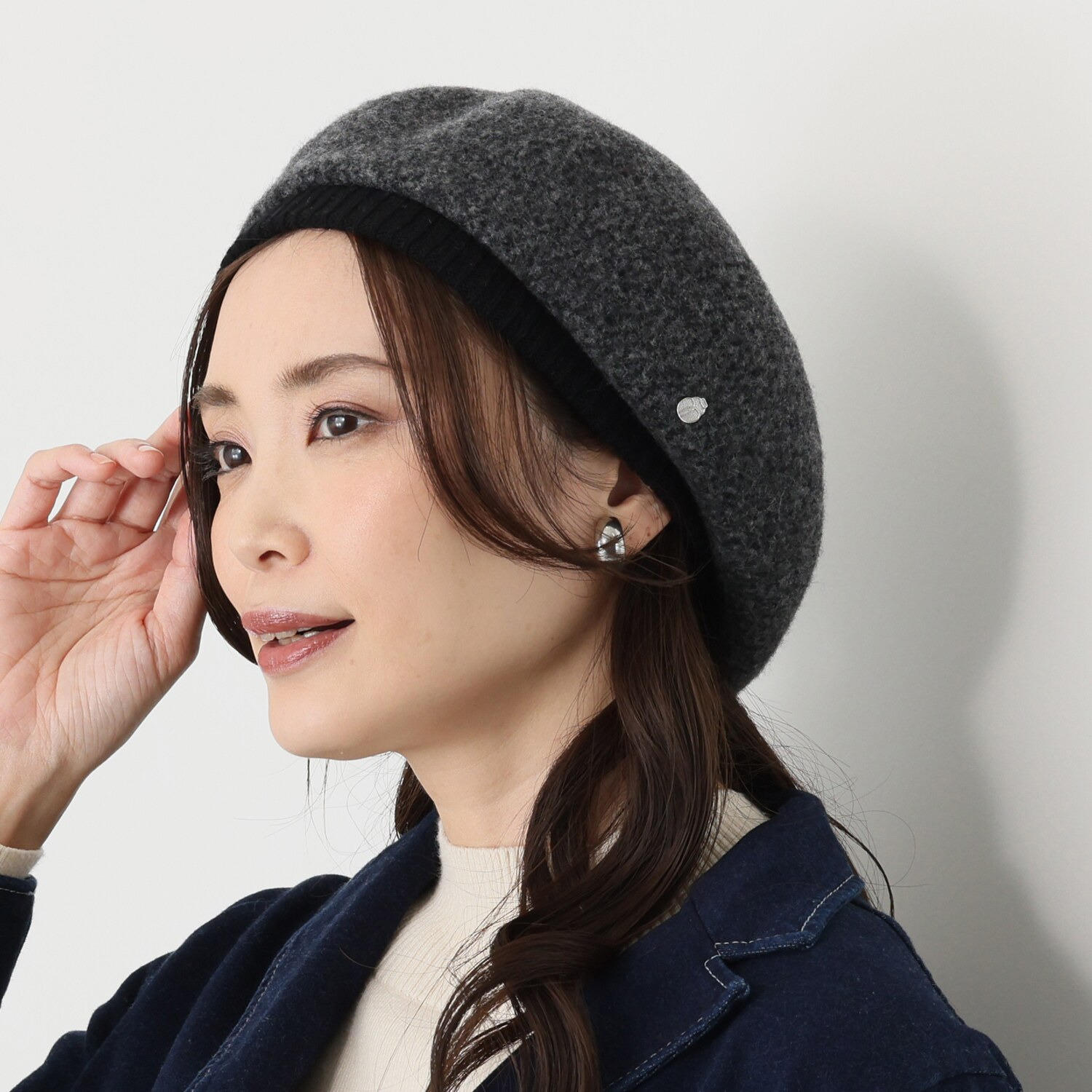 ベル・モード 日本製 メリノウール１００％ ヘリンボーン柄 縮絨ベレー