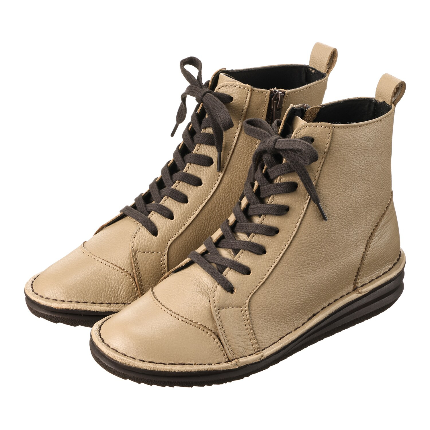 ミントドロップ 牛革 軽量ソール ファスナー付 レースアップブーツ