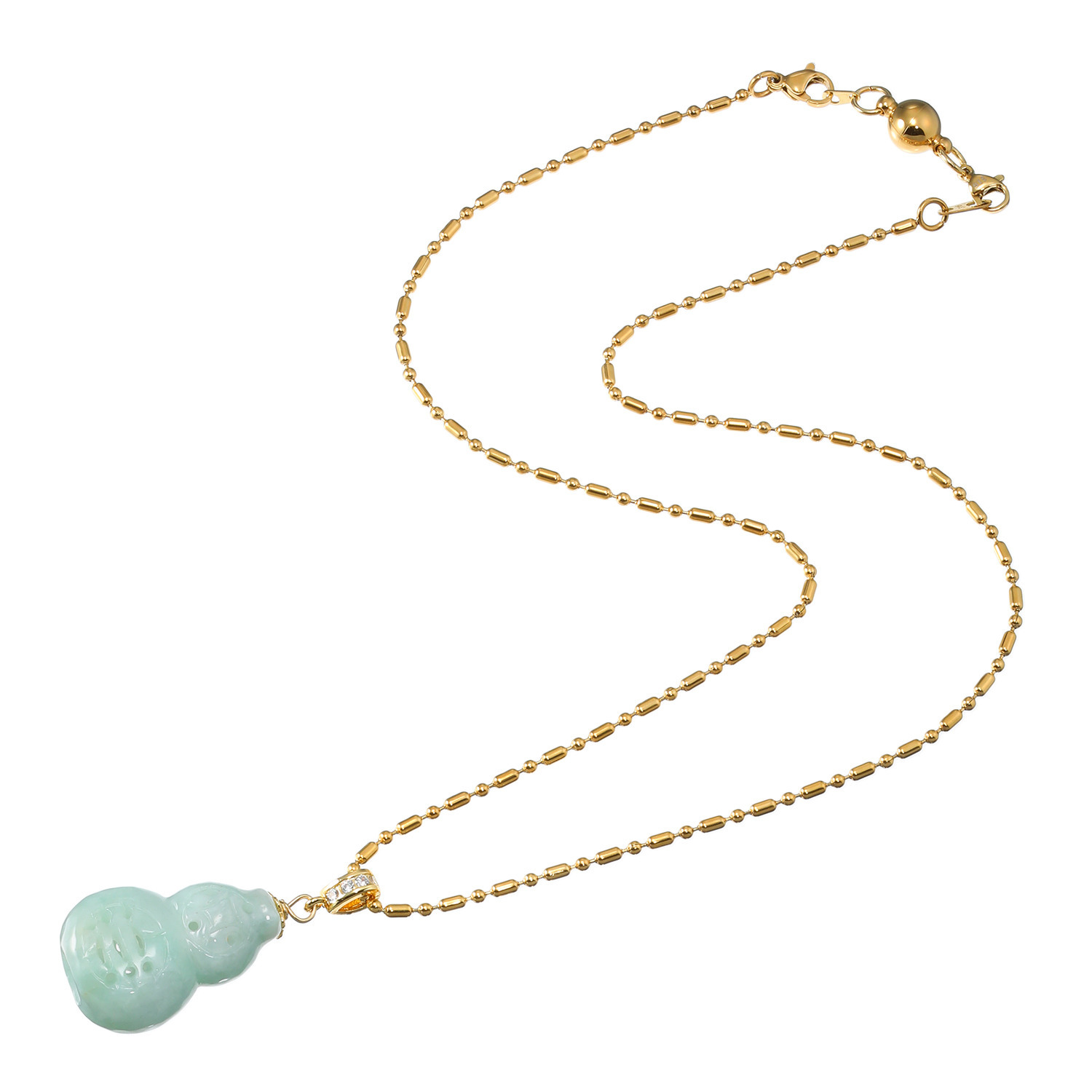 マスターストーン ステンレス 無着色本翡翠 透かし彫り ひょうたんモティーフ マグネットクラスプ付 ペンダント