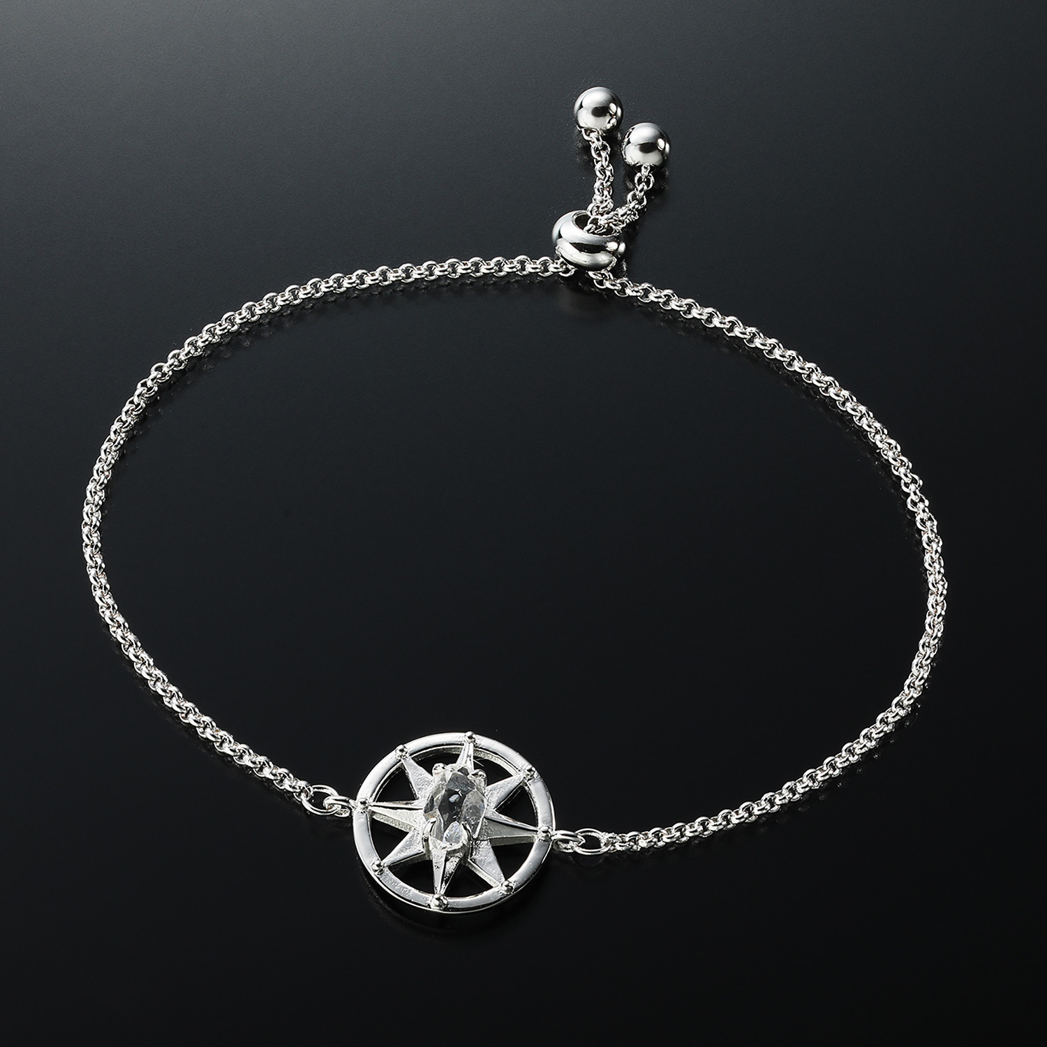 ハーキマーダイヤモンド ステンレスチェーン ７ｍｍＵＰ ロッククリスタルクォーツ コンパスブレスレット