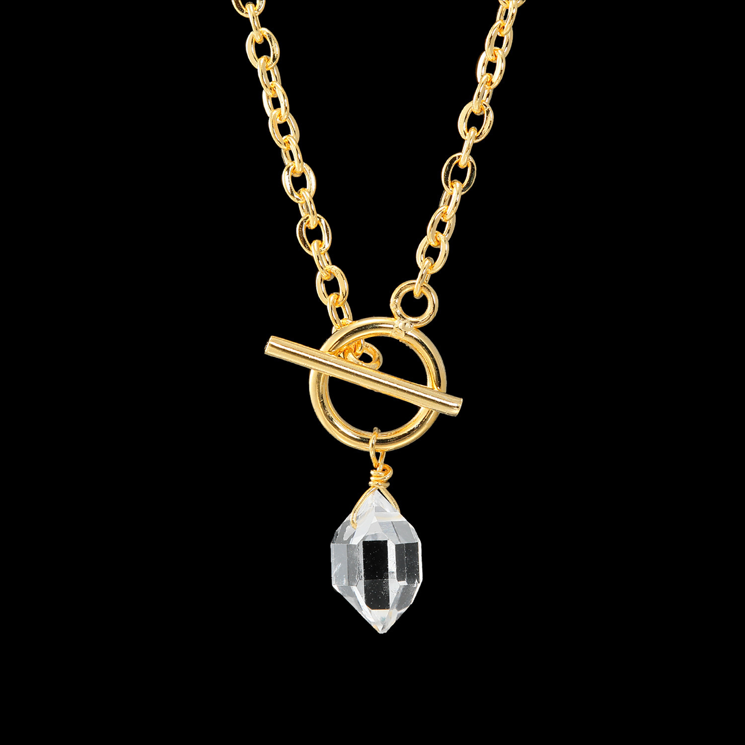 ハーキマーダイヤモンド ステンレスチェーン １０ｍｍＵＰ ロッククリスタルクォーツ トグル＆バーネックレス