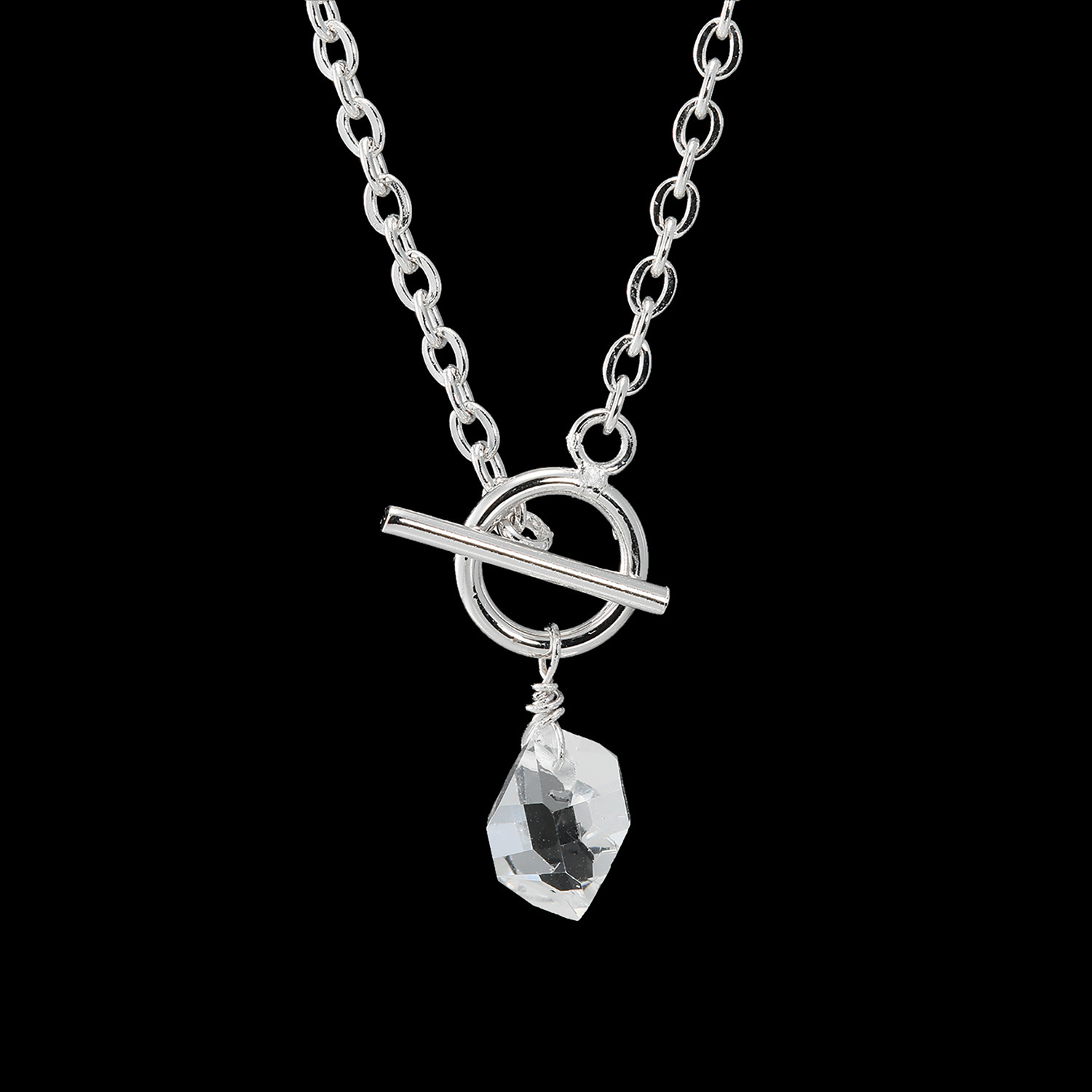 ハーキマーダイヤモンド ステンレスチェーン １０ｍｍＵＰ ロッククリスタルクォーツ トグル＆バーネックレス