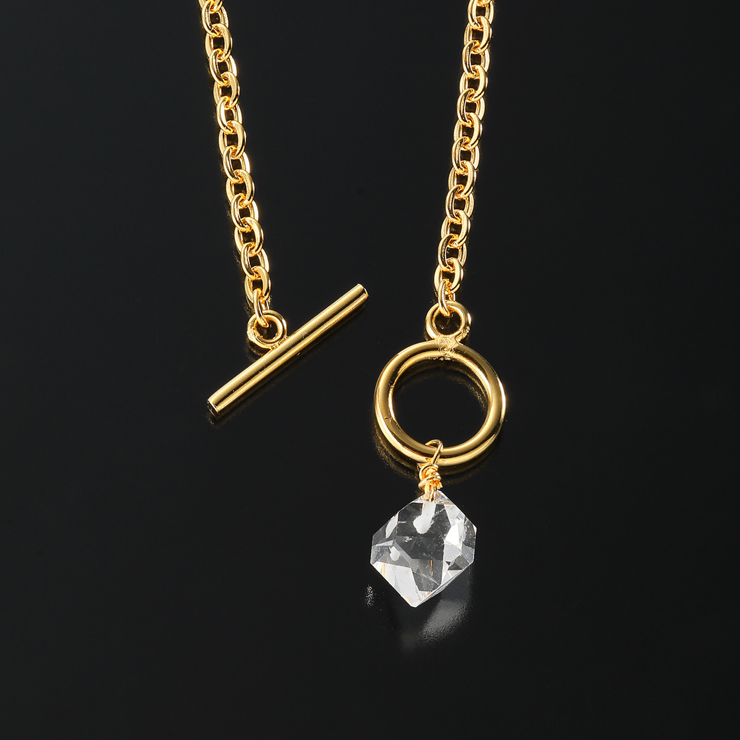 ハーキマーダイヤモンド ステンレスチェーン １０ｍｍＵＰ ロッククリスタルクォーツ トグル＆バーネックレス