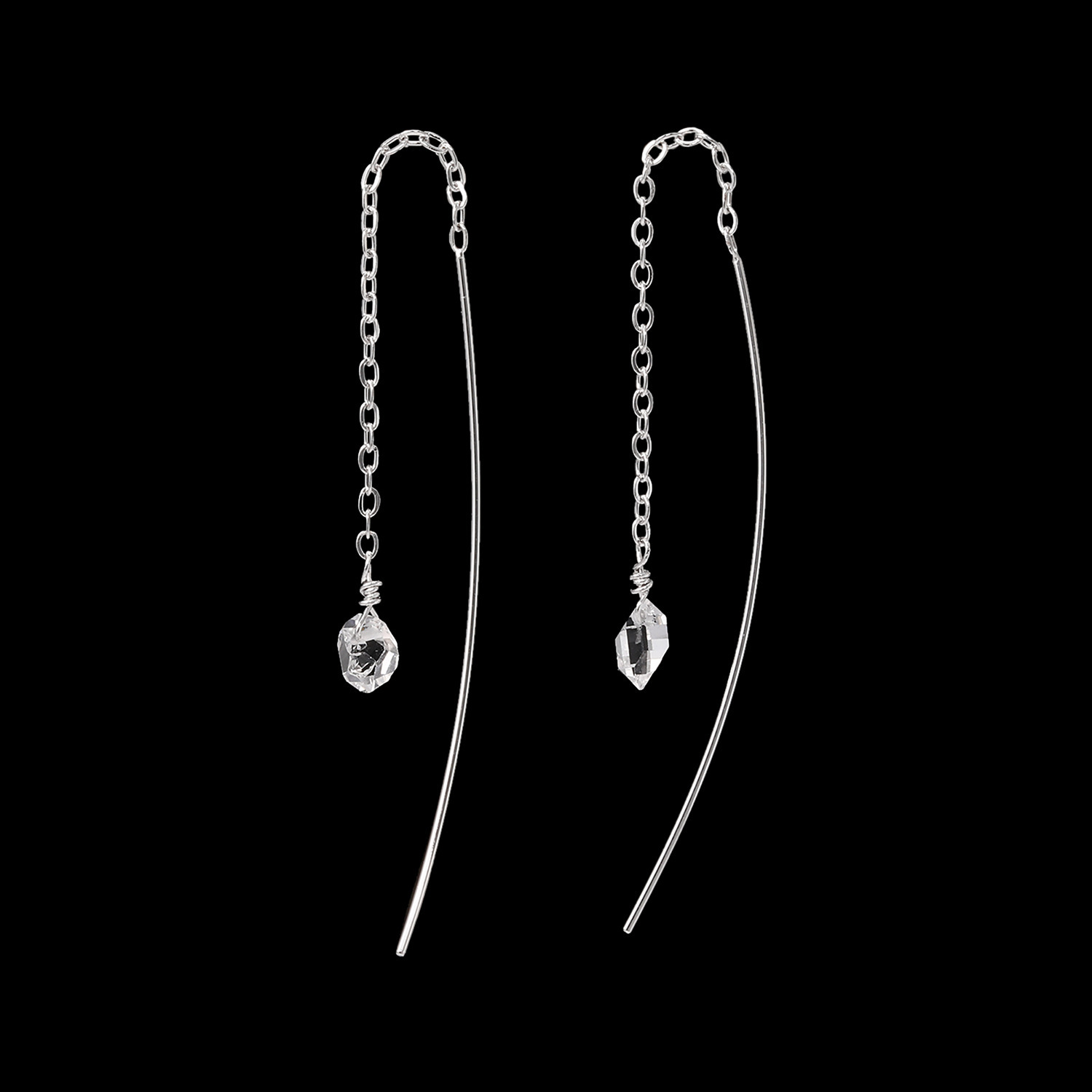 ハーキマーダイヤモンド ステンレス ６ｍｍＵＰ ロッククリスタルクォーツ ロングカーブピアス