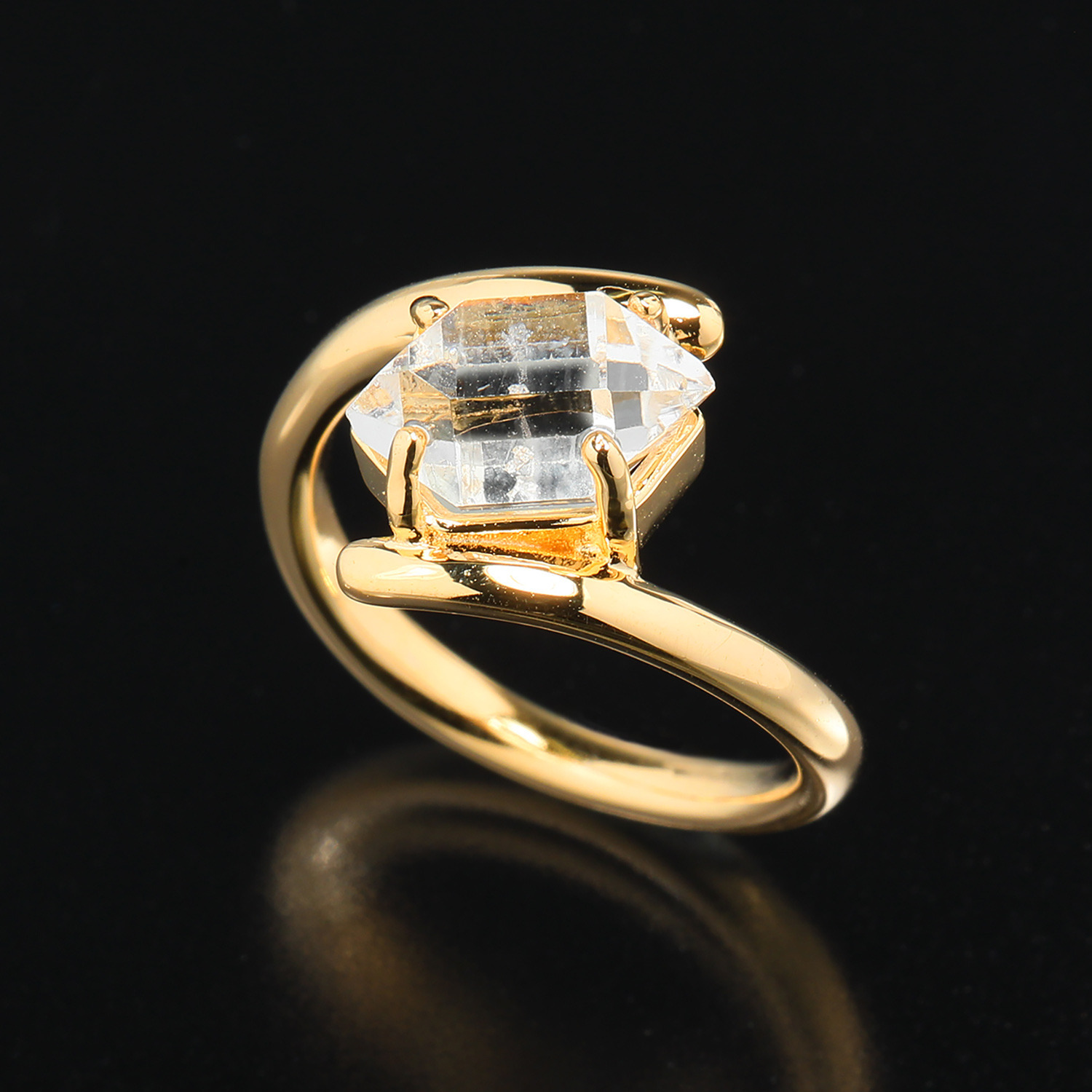 ハーキマーダイヤモンド １０ｍｍＵＰ ロッククリスタルクォーツ クロスオーバーデザイン ソリティアリング