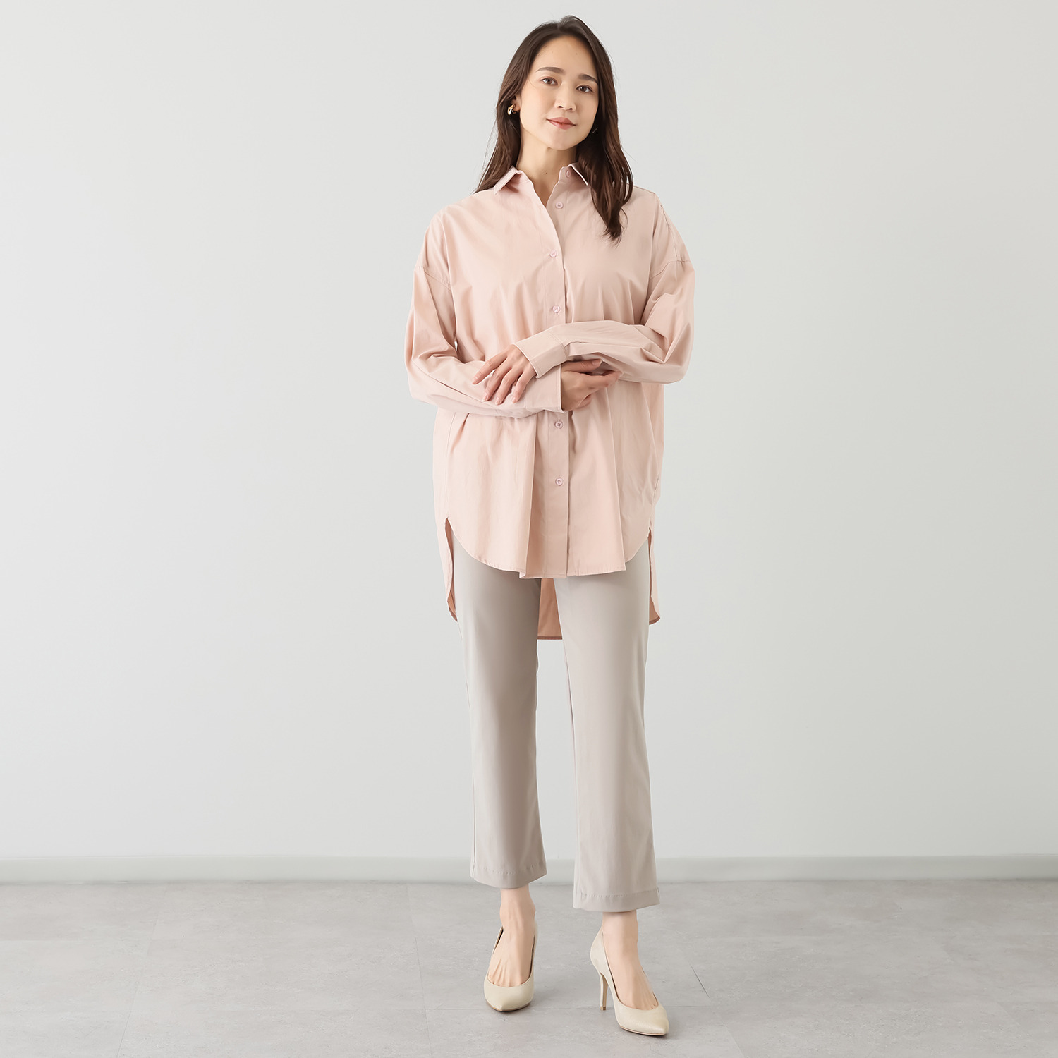 ピーツー ナイロン混ハイストレッチ ストレートパンツ ＜股下６４ｃｍ＞