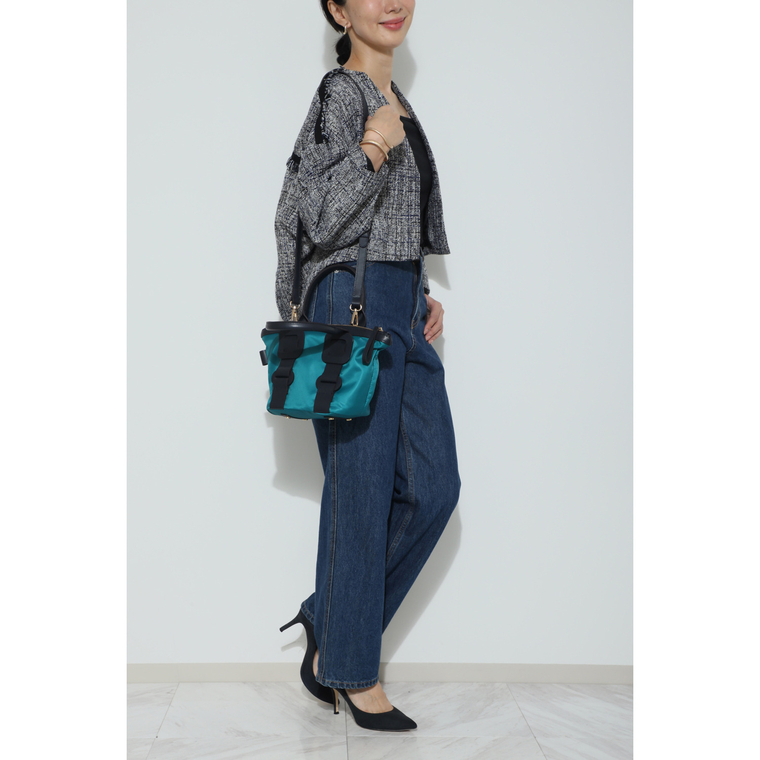 サン　ヒデアキミハラ トロンプルイユ レザーバックル ナイロントートバッグ ＜Ｓ＞